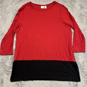 Zenergy By Chico's Tunic Top‎ Red Black Stretch Shirt Sleeve-Cutout Women's 3 XL